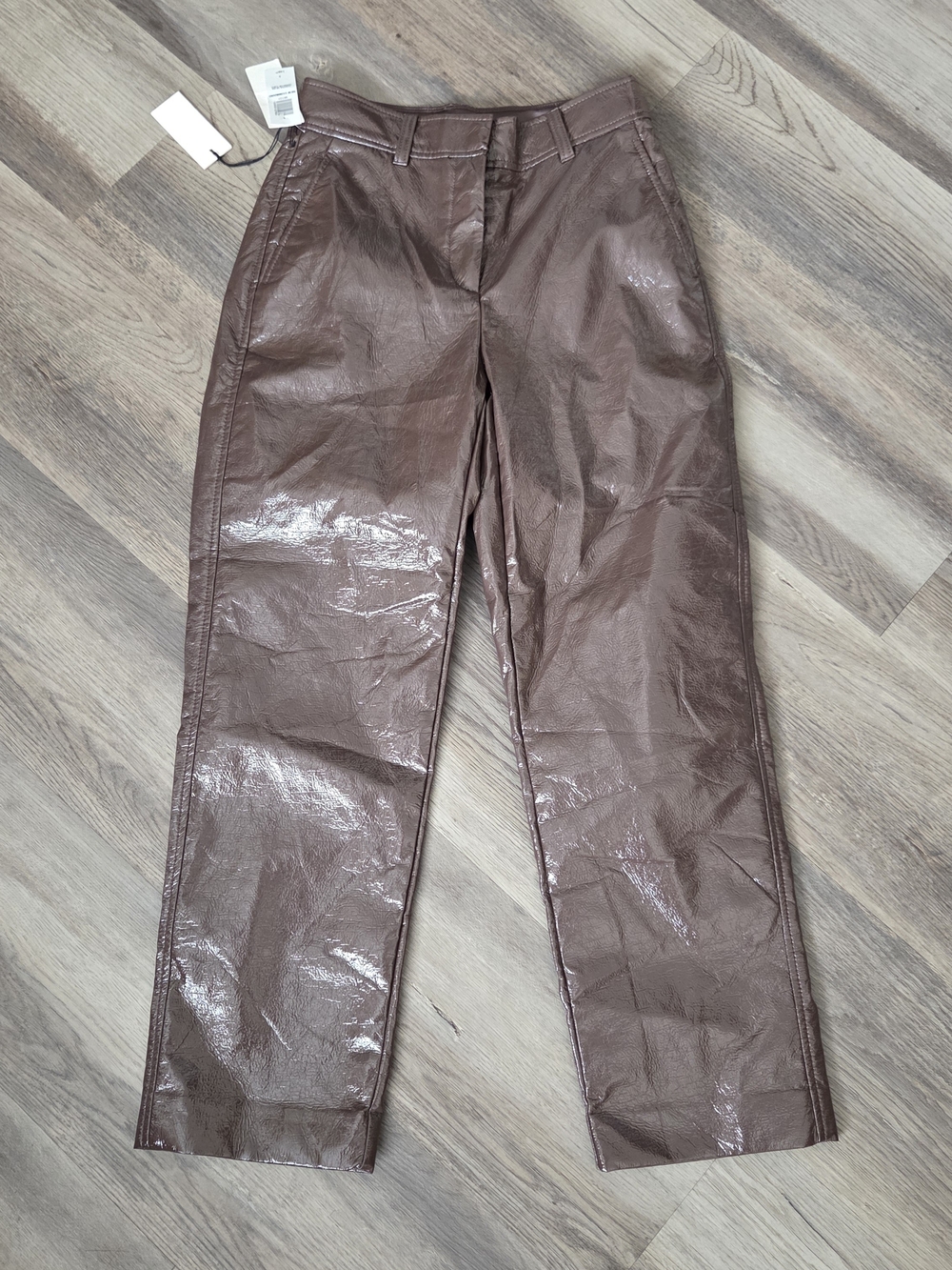 New Babaton Aritiza Faux Leather New Command Ankle Pants Coffee Bean Brown Sz 0